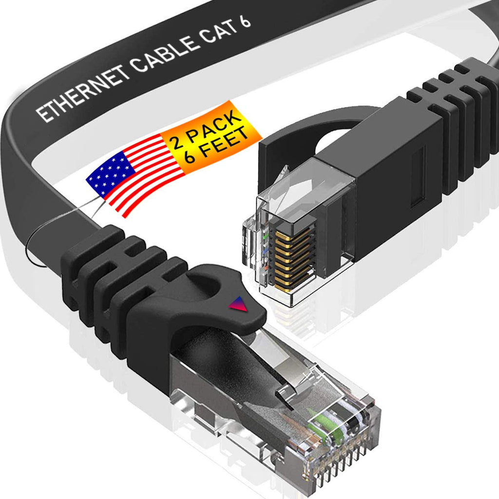 [AUSTRALIA] - Ethernet Cable CAT 6, [ 2 Pack x 6 Feet ] Durable RJ45 Flat Ethernet Patch Cables 1000 Mbps High Speed Network Cable Universal Ethernet Cables for Pc, Computer Server, Printer, Router