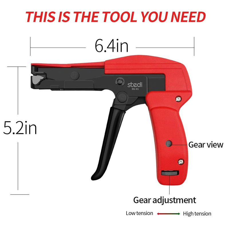  [AUSTRALIA] - stedi Cable Tie Gun, Ergonomic Hand Operated Zip Tie Gun [Premium], Sharp and Wear Resistant, Cable Wire Fastening and Cut-Off Tie Tool , Special for Cut Plastic Nylon Ties, Red, 6.3 Inches Length