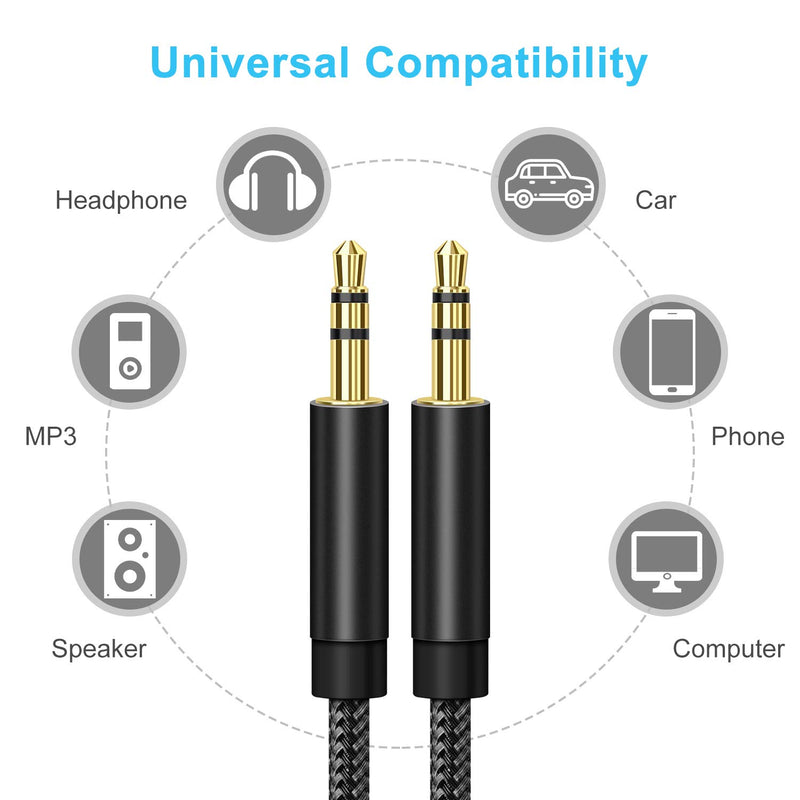 3.5mm Aux Cable WFVODVER Auxiliary Audio Cable Male to Male Nylon Braided 10 ft/3m Hi-Fi Sound Long Aux Cord for Car, Headphone, Home Stereos, Speaker, iPhones, iPods, Computor and More (Black) - LeoForward Australia
