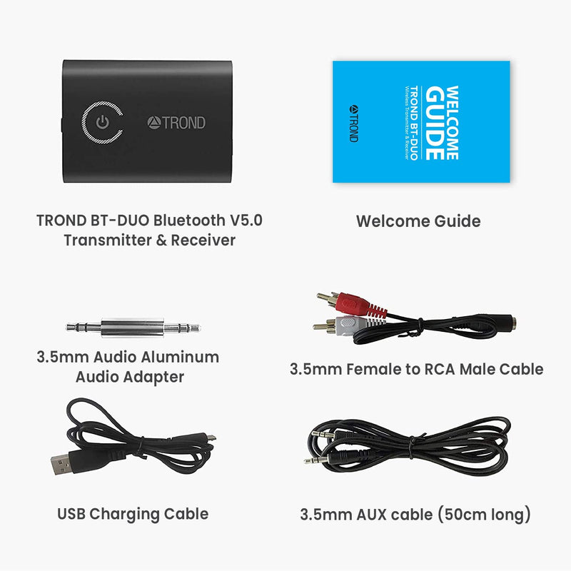  [AUSTRALIA] - TROND V5.0 Bluetooth Audio Transmitter Receiver for TV to Headphones, 2-in-1 Wireless 3.5mm Aux Adapter(AptX Low Latency, Multi-Stream Transmitter for 2 Bluetooth Earbuds Simultaneously), Use for RCA BT-DUO