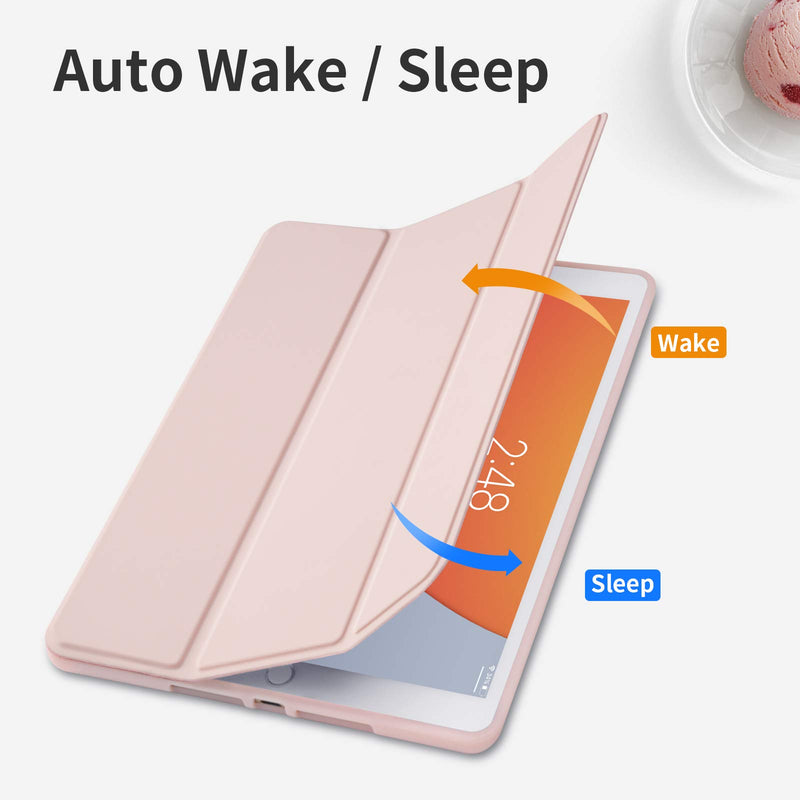  [AUSTRALIA] - GHINL iPad 9th/8th/7th Generation case (2021/2020/2019) iPad 10.2-Inch Case with Pencil Holder [Sleep/Wake] Slim Soft TPU Back Smart Magnetic Stand Protective Cover Cases (Light Pink) 1-Light Pink