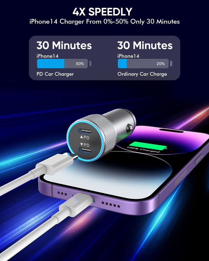  [AUSTRALIA] - iPhone Fast Car Charger,2Pack Dual Port USB C Car Charger[Apple MFI Certified]Power Delivery Apple Car Adapter with 2Pack Lightning Cable Type C Rapid Car Charging for iPhone 14/13/12/11/Xs/Xr/SE/iPad