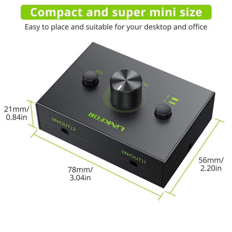  [AUSTRALIA] - Audio Switch, LiNKFOR 2 Ports 3.5mm Stereo Audio Selector Box with 3.5mm Audio Cable Support 1 in 2 Out / 2 in 1 Out, Mute Button Compatible with PC, CD Player, Laptop, Headphone, Plug & Play