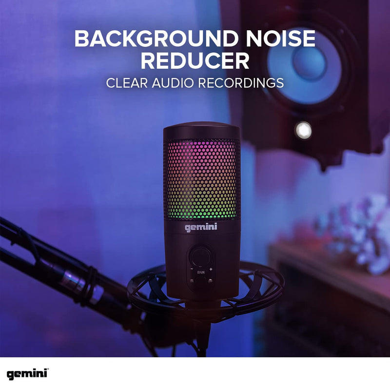  [AUSTRALIA] - Gemini Sound GSM-100 PC Computer USB Condenser Microphone with RGB LED Lights, Headphone Jack, Volume and Background Noise Reduction Controls for Live Streaming, Podcasting, Chat, Gaming, Twitch, Zoom