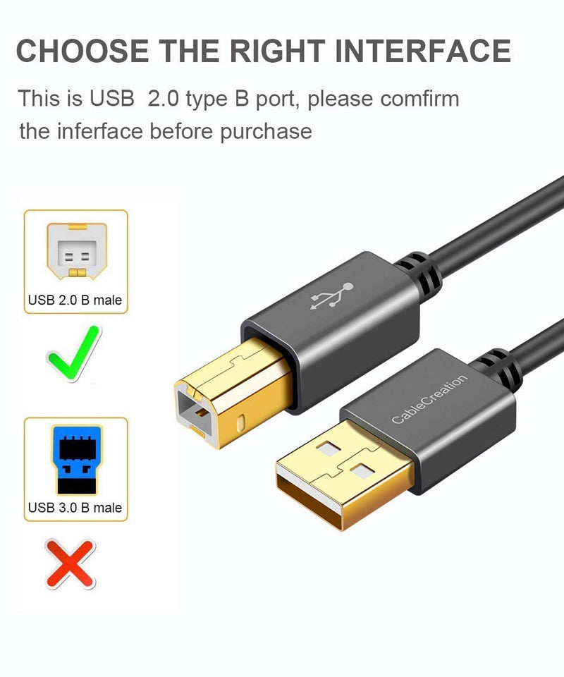  [AUSTRALIA] - USB Printer Cable, CableCreation USB 2.0 A Male to B Male Scanner Cord, Compatible with HP, Cannon, Brother, Dell, Xerox, Samsung and More, 15 FT, Black 15ft