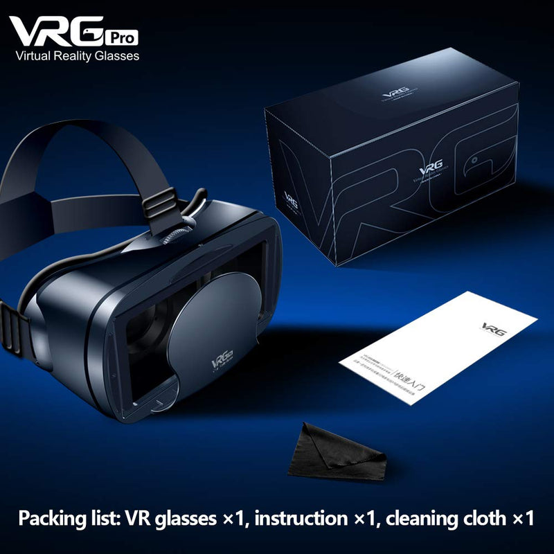 [AUSTRALIA] - NEWSTYP 5~7inch VRG Pro 3D VR Glasses Virtual Reality Full Screen Visual Wide-Angle VR Glasses Box for 5 to 7 inch Smartphone Eyeglasses with Bluetooth Remote Control (Black Basic) Black Basic