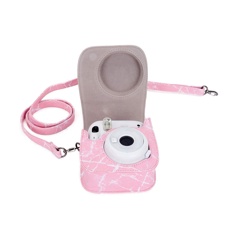  [AUSTRALIA] - Phetium Instant Camera Case Compatible with Instax Mini 11,PU Leather Bag with Pocket and Adjustable Shoulder Strap (Marble Pink) Marble Pink