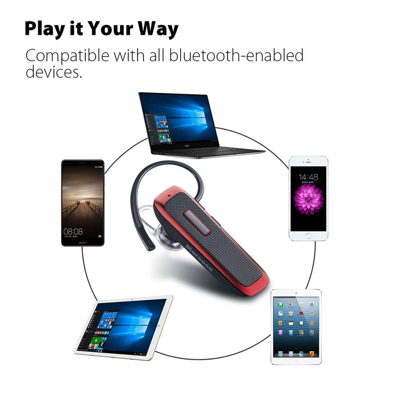 Bluetooth Headset, Marnana Wireless Bluetooth Earpiece with 18 Hours Playtime and Noise Cancelling Mic, Ultralight Earphone Hands-Free for iPhone iPad Tablet Samsung Android Cell Phone Call - Red - LeoForward Australia