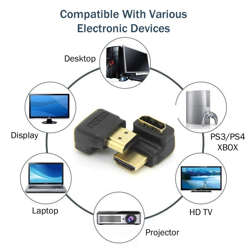  [AUSTRALIA] - A ADWITS HDMI Cable Connection Conversion 2 Type HDMI Adapter 90/270 Degree L-Type Up-Down Extension Connector for 4K Full HD TV/DVD/Monitor -Black HDMI Angle Coupler