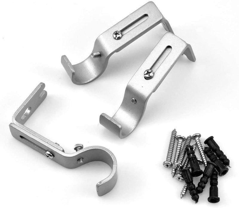  [AUSTRALIA] - HQdeal Curtain Rod Brackets Set, 3Pcs Adjustable Heavy Duty Metal Curtain Pole Holder Bracket Holder Curtain Rod Support Wall Brackets Holder with Screw for Poles Wall Rod (Silver)