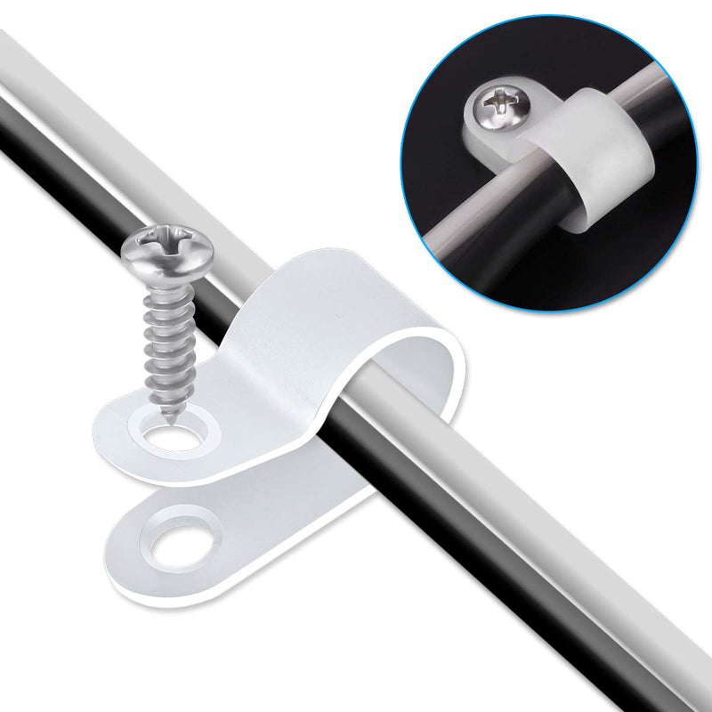  [AUSTRALIA] - LOKMAN 100 Pack 1/4 Inch Rope Light P-Style Mounting Clips with Compatible Stainless Steel Pan Head Phillips Screws 1/4 in (100+100)