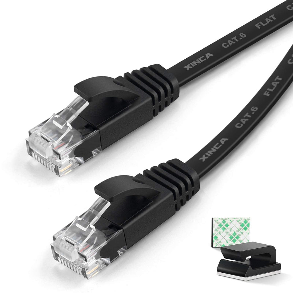  [AUSTRALIA] - XINCA Cat6 Ethernet Cable 75 ft Black Gigabit Flat Network LAN Cable with 40 pcs Cable Clips Snagless Rj45 Connectors for Computer/Modem/Router/X-Box Faster Than Cat5e/Cat5 G.75ft-black