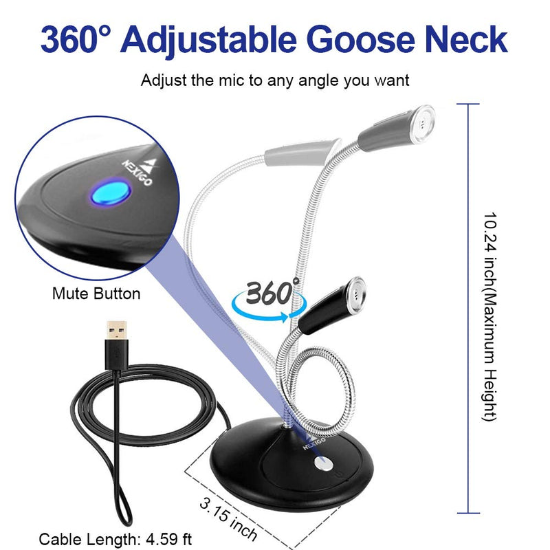  [AUSTRALIA] - NexiGo Computer Microphone, USB Microphone with Mute Button and Adjustable Gooseneck, Noise-Cancelling, Desktop Microphone for Windows Mac Laptop Desktop, Streaming, Zoom, YouTube, Skype (Black) Black