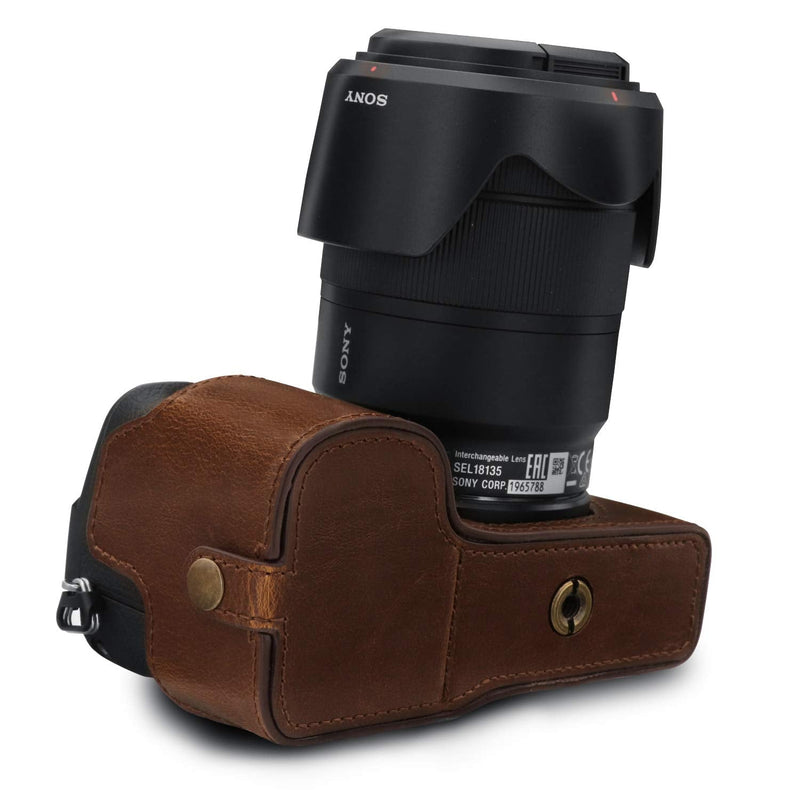  [AUSTRALIA] - MegaGear Ever Ready Leather Camera Half Case Compatible with Sony Alpha A6600 Dark Brown