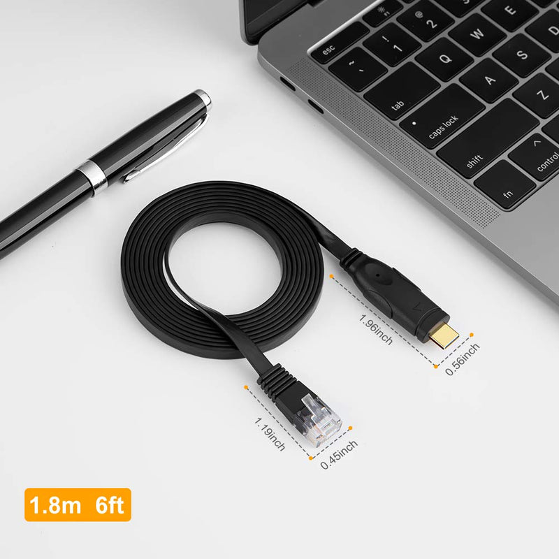  [AUSTRALIA] - CableCreation USB C to RJ45 Console Cable 6 Feet USB Serial Adapter Compatible with Router, Cisco, NETGEAR, Linksys, Windows, macOS, Linux, Black