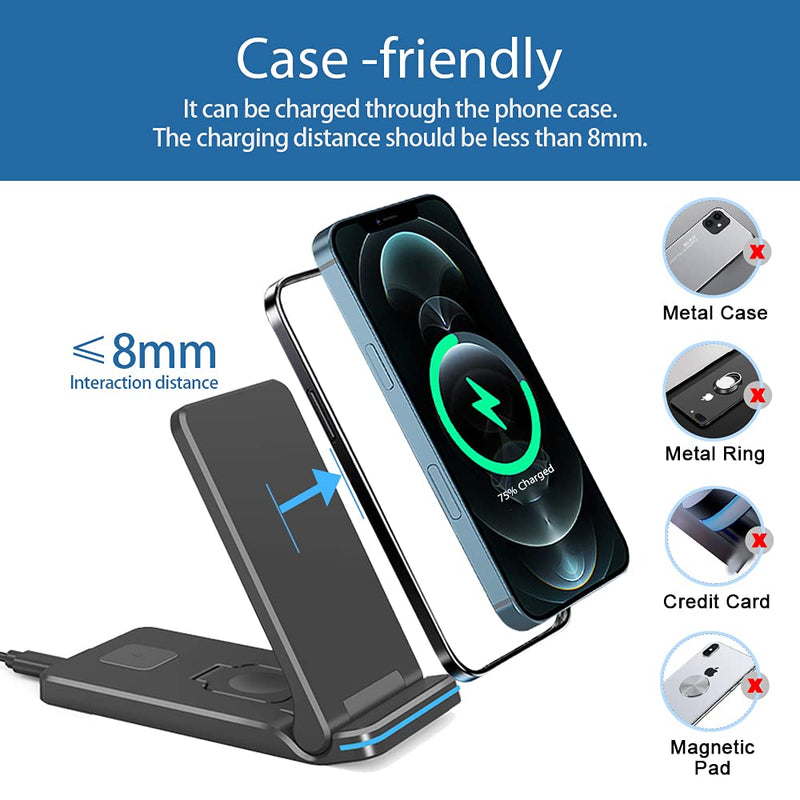  [AUSTRALIA] - Wireless Charger, Foldable 3 in 1 Wireless Charger Station for iWatch, AirPods, Qi Fast Wireless Charging Stand for iPhone 13/12/11 Series/XS MAX/XS/XR/X/8/8 Plus, Samsung Cell Phone (Black) Black