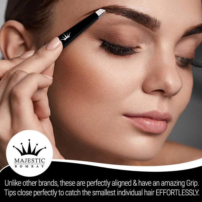 Professional Stainless Steel Slant Tip Tweezer For Men & Women - The Best Precision Eyebrow Tweezers Pluckers For Shaping Eyebrows & Hair Removal -Slanted Twizzers/Plucker- Brow Plucking black - LeoForward Australia