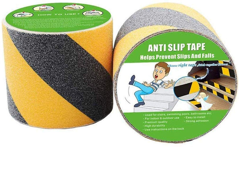  [AUSTRALIA] - Anti Slip Tape, High Traction,Strong Grip Abrasive, Not Easy Leaving Adhesive Residue, Indoor & Outdoor (4" Width x 190" Long, Black/Yellow) 4" Width x 190" Long