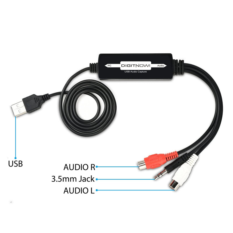  [AUSTRALIA] - DIGITNOW USB Audio Capture Card Grabber for Vinyl Cassette Tapes to Digital MP3 Converter, Support Mac & Windows 10/8.1/8 / 7 / Vista/XP