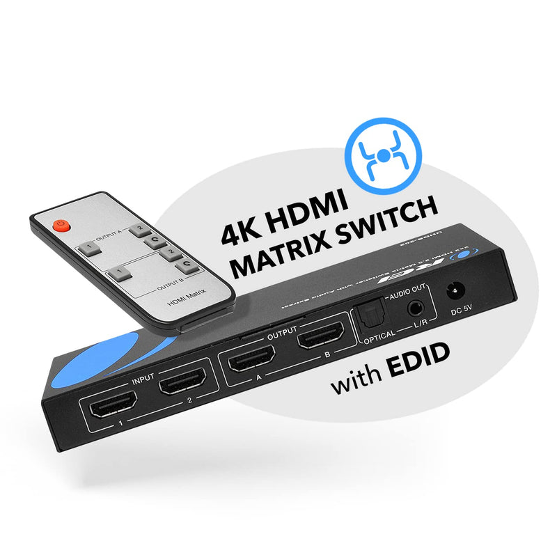  [AUSTRALIA] - OREI 4K HDMI Matrix Switch 2 X 2, Switcher 18G UltraHD Supports Upto 4K @ 60Hz & 1080P IR EDID HDCP 2.0 (2 input - 2 Output) - Remote Control (UHDS-202) 2x2 Matrix Splitter