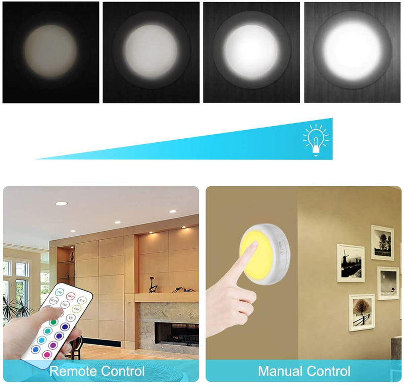Cadrim Puck Lights, LED Color Changing Puck Lightings and Dimmable Under Cabinet Lights Battery Powered Under Counter Lights with 2 Wireless Remote Controls for Kitchen(6 Pack) 1.0 Watts - LeoForward Australia