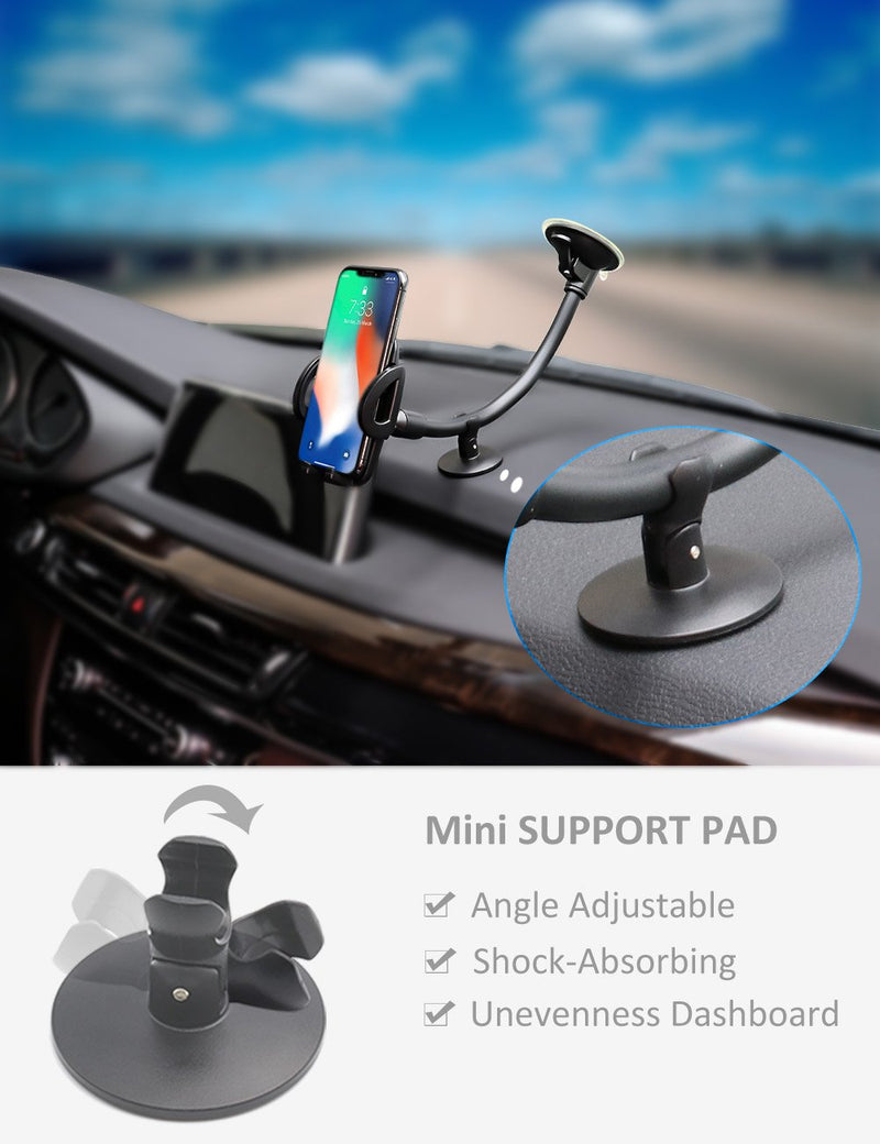  [AUSTRALIA] - Car Windshield Phone Holder Mount, EXSHOW Universal Car Window Cell Phone Truck Mount with Gooseneck Long Arm Super Suction Cup for iPhone 12 11 Xr Xs Max X 8 Plus 7 6S, Samsung and All 3.5-6.5" Phone