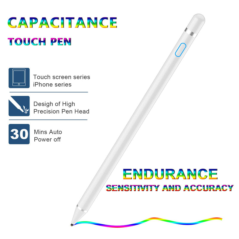 Stylus Pen Digital Pencil Fine Point Active Pen for Touch Screens, Compatible with iPhone iPad and Other Tablets (White) White - LeoForward Australia