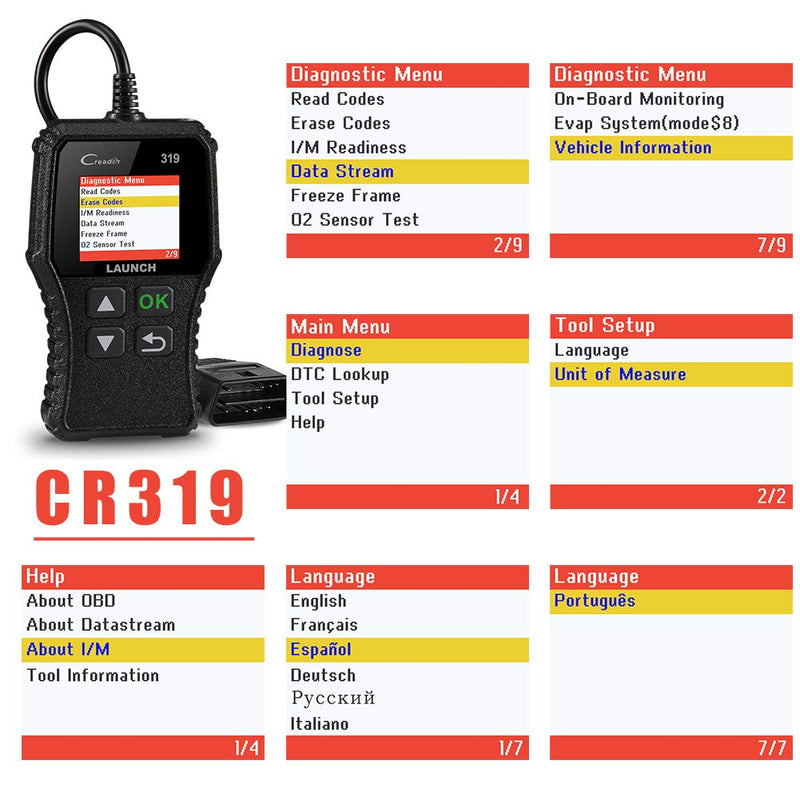 LAUNCH OBD2 Scanner CR319 Check Engine Code Reader with Full OBD2 Functions, Car Engine Fault Code Reader CAN Scan Tool, Supports Mode6 O2 Sensor and EVAP Systems with DTC Lookup - LeoForward Australia