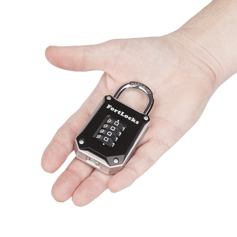  [AUSTRALIA] - FortLocks Gym Locker Lock - 4 Digit, Heavy Duty, Hardened Stainless Steel, Weatherproof and Outdoor Combination Padlock - Easy to Read Numbers - Resettable and Cut Proof Combo Code - 1 Pack Silver