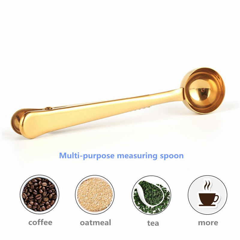 Voice on growth Coffee Scoop, Stainless Steel Golden Multi Function Coffee Measuring Spoon，Great Measuring Coffee, Tea，Protein Powder, Instant Drinks More - Perfect Coffee Spoon Bag Clip 1PCS - LeoForward Australia