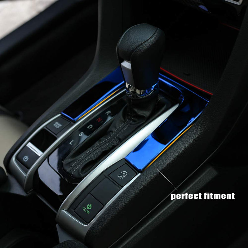  [AUSTRALIA] - CKE Civic Stainless Steel Gear Panel Trim Automatic Transmission Shift Box Cover for 10th Gen Honda Civic 2020 2019 2018 2017 2016-Blue Blue