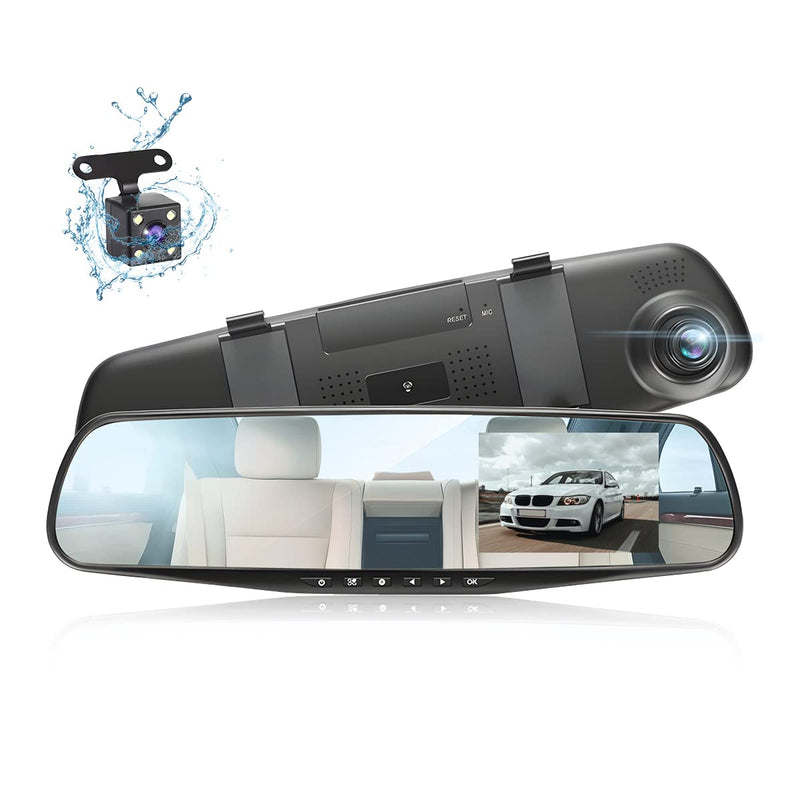  [AUSTRALIA] - Car Dash Cam Backup Rearview Mirror Camera, 4.3" Full HD 1080P Smart Rearview Mirror Camera for Cars, Trucks, SUV, Dual Cameras, Built-in G-Sensor, Parking Assistance & Loop Record Support