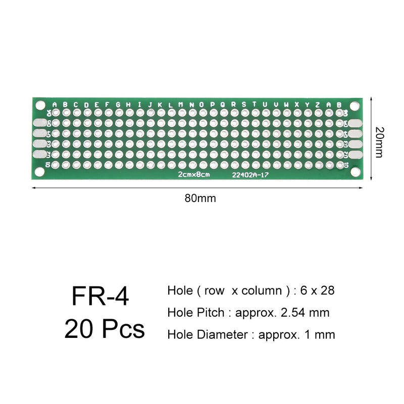 uxcell 20pcs 2x8cm Double Sided PCB Board Universal Printed Circuit Proto Board for DIY Soldering Electronic Projects Practice Test Circuit - LeoForward Australia