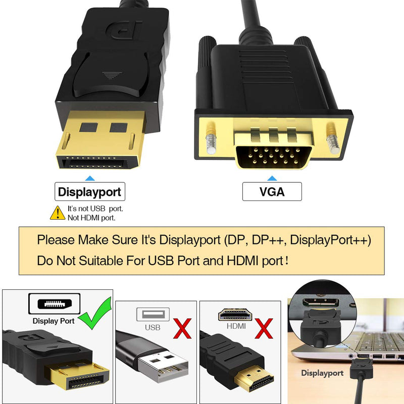  [AUSTRALIA] - DisplayPort to VGA, FOBOIU DisplayPort to VGA Adapter 6 Feet DP to VGA Cable Connects DP Port from Desktop or Laptop to Monitor or Projector with VGA Port