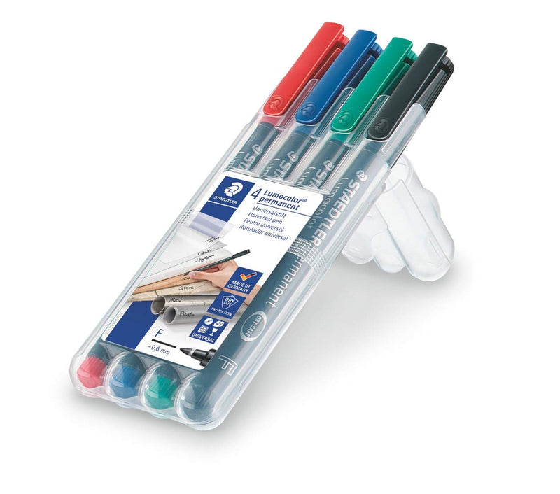  [AUSTRALIA] - Staedtler 318-WP4 Lumocolor Permanent Universal Pens, Fine Point, 0.6mm, Assorted, 4 per Set 1 0.6 mm line Width