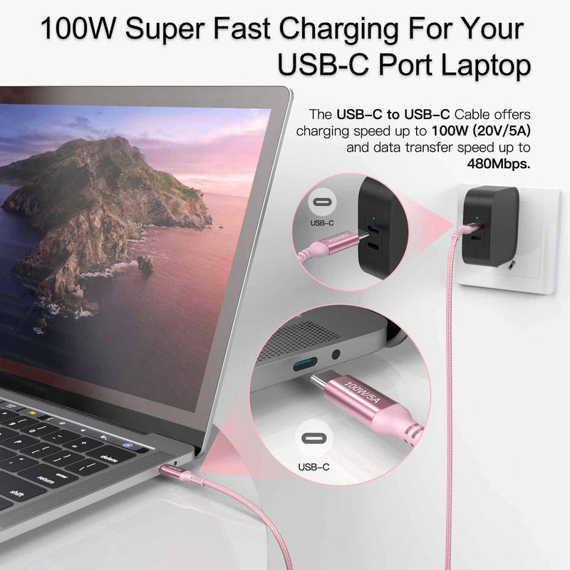  [AUSTRALIA] - 100W USB C to USB C Cable 15ft Long Pink, USBC to USBC, Awnuwuy (20V/5A) Type C PD Fast Charging Power Charger Cord Compatible with iPad Pro 2021/2020, Samsung S22 S21 Ultra Note 20, Pixel, MacBook M1 15 ft