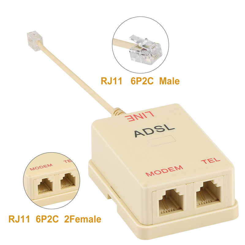 Uvital in-line DSL Filter Splitter/in-line DSL Filter RJ11 6P2C Male to 2 Female Telephone Modem ADSL Splitter Filter (Cream, 2 Pack) Cream - LeoForward Australia