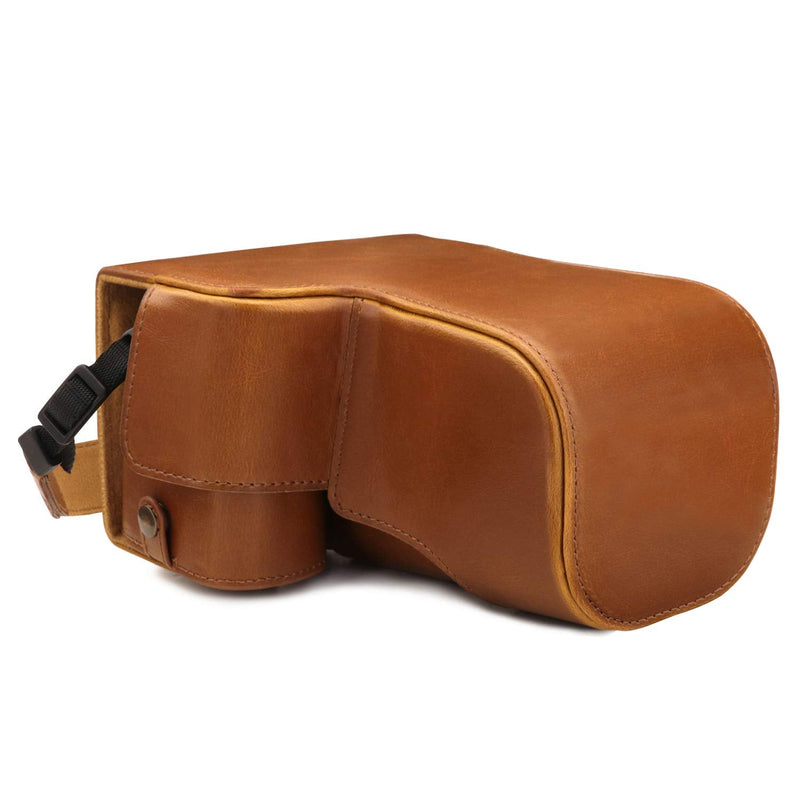  [AUSTRALIA] - MegaGear Ever Ready Leather Camera Case Compatible with Sony Alpha A6600 (18-135mm) Light Brown