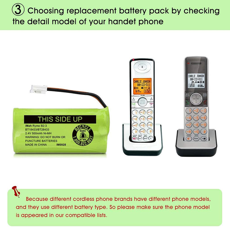  [AUSTRALIA] - iMah BT18433/BT28433 2.4V 500mAh Ni-MH Cordless Phone Battery Pack, Also Compatible with VTech AT&T Telephone Batteries BT184342/BT284342 BT8300 BT1011 BT1018 BT1022 BT1031 2SN-AAA55H-S-J1, Pack of 4 BT18433/BT28433, 4-Pack