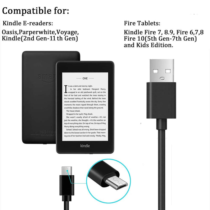 Kindle Charger 6.5 Ft Compatible for All Amazon Kindle Paperwhite,Oasis,Voyage,Kindle E-Reader,Kindle DX Kindle Keyboard Kindle Touch(2nd-11th Gen),Fire HD,HDX Tablet Black - LeoForward Australia