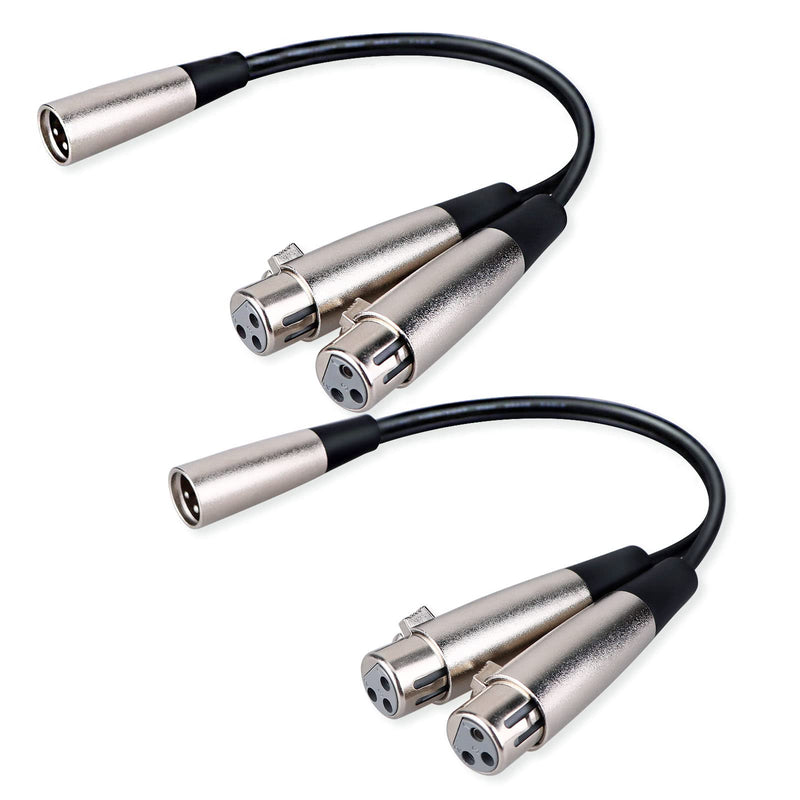  [AUSTRALIA] - HOSONGIN XLR Splitter Cable 2 Pack, 3Pin XLR Male to 2 XLR Female Y Cable Balanced Microphone Splitter Cord Audio Adaptor, Length 12 inch XLR1M-XLR2F