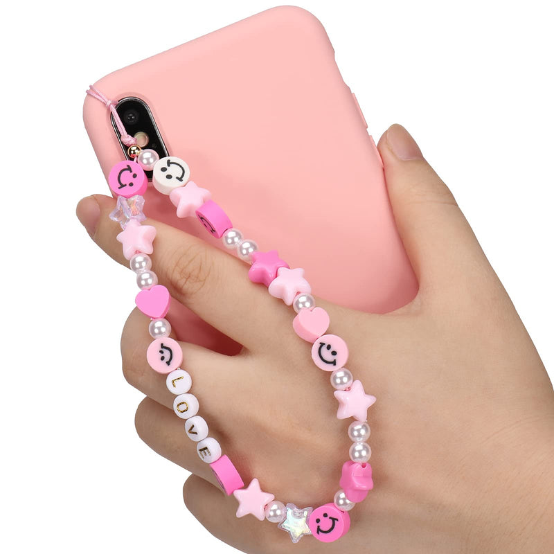  [AUSTRALIA] - 3PCS Beaded Phone Lanyard Wrist Strap, TOOVREN Smiley Face Beaded iPhone Charm Handmade Fruit Star Clay Pearl Rainbow Color Beads Cell Phone Chain Strap Bracelet Keychain Y2K Accessory for Women Girls Colorful A