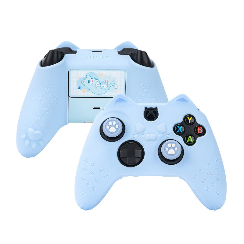  [AUSTRALIA] - GeekShare Cat Paw Controller Skin Grips Set Anti-Slip Silicone Protective Cover Skin Case Compatible with Xbox Series X Controller with 2 Thumb Grip Caps and 1 Sticker (Blue) Blue