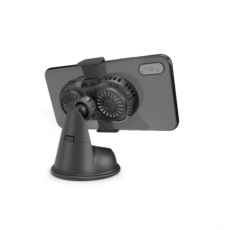  [AUSTRALIA] - DRIVER Car Cell Phone Holder Mount 2022 with Semiconductor Cooling Fan Secured Lock Device Hands Free and Compatible for iPhone 14 Pro Max 13 12 Samsung Galaxy Google Pixel 7 6 5 Android with 5G Black