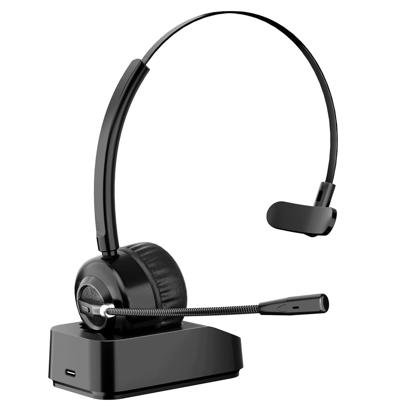  [AUSTRALIA] - EBODA Bluetooth Headset,Trucker Bluetooth Headset with Microphone, Up to 20 Hrs Talk Time Wireless Headset with Charging Dock, Mute Function for PC, Call Center, Home Office, Skype