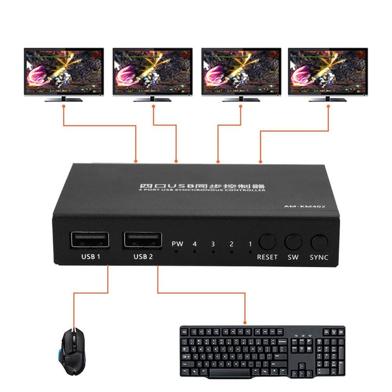  [AUSTRALIA] - Aimos 1-for-4 4 Ports Splitter,Multifuncional Keyboard Mouse Synchronizer Controller KVM Switcher Splitter,USB2.0 Full Speed Technology 12Mbps Controller,for Windows/Linux/Android/Netware