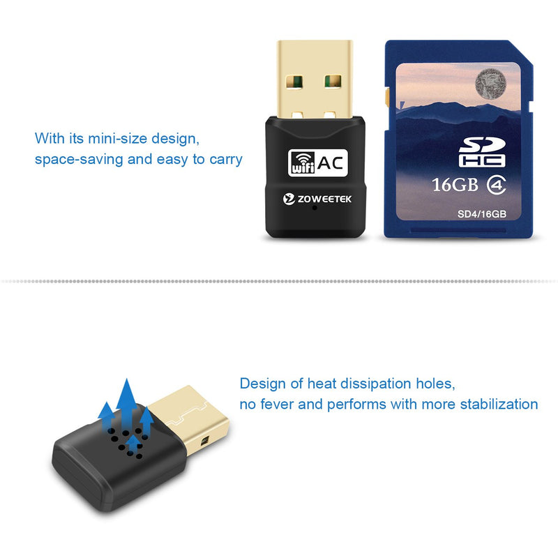 ZOWEETEK 600Mbps WiFi USB Adapter, 802.11ac Wireless Network Dongle with Dual Band 2.4GHz (150Mbps)/5GHz (433Mbps) for Windows XP/7/8/10 and Mac OS X 10.6-10.12 - LeoForward Australia