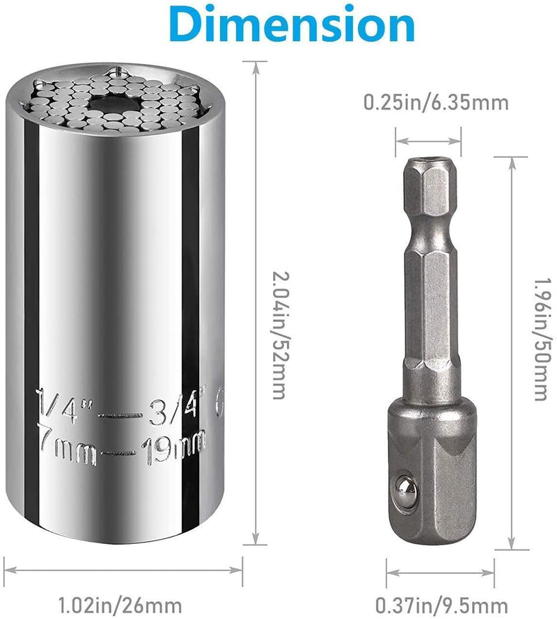 Universal Socket, 2 Packs Socket Grip Adapter 1/4 to 3/4 inch Ratchet Wrench Power Drill Adapter Tools Gifts for Men Him Husband Dad Father Handyman Universal Socket - LeoForward Australia