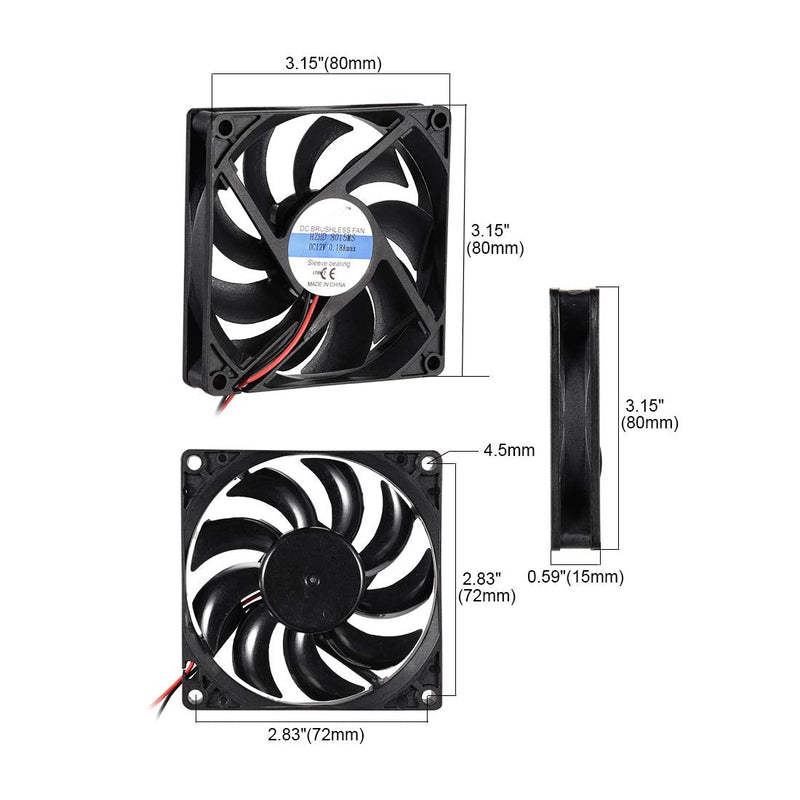  [AUSTRALIA] - uxcell Cooling Fan 80mm x 80mm x 15mm 8015MS DC 12V 0.2A Long Life Sleeve Bearings