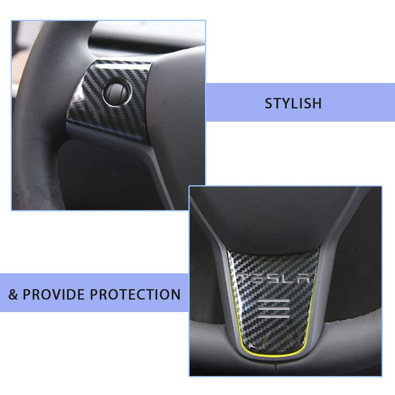  [AUSTRALIA] - CoolKo Model 3 Y Steering Wheel Carbon Fiber Covers with T Logo - Carbon Fiber Pattern CF 2 Cf 1